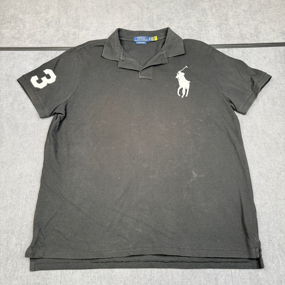 Polo Ralph Lauren Mens XL Big Pony Custom Slim Fit Black Short Sleeve Polo Shirt